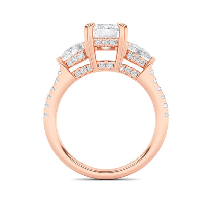 3CTW Radiant Lab-Grown Diamond Prong Accented Three Stone Ring 49 Stones