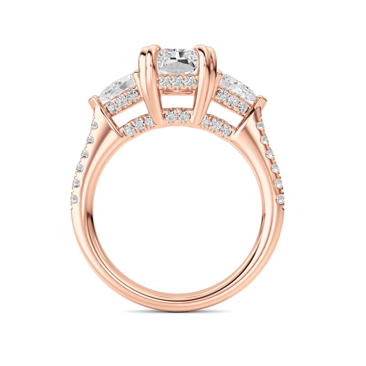 3CTW Radiant Lab-Grown Diamond Prong Accented Three Stone Ring 49 Stones