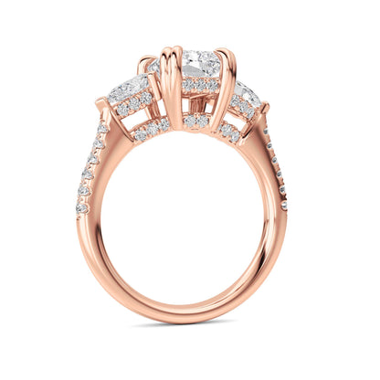 3CTW Radiant Lab-Grown Diamond Prong Accented Three Stone Ring 49 Stones