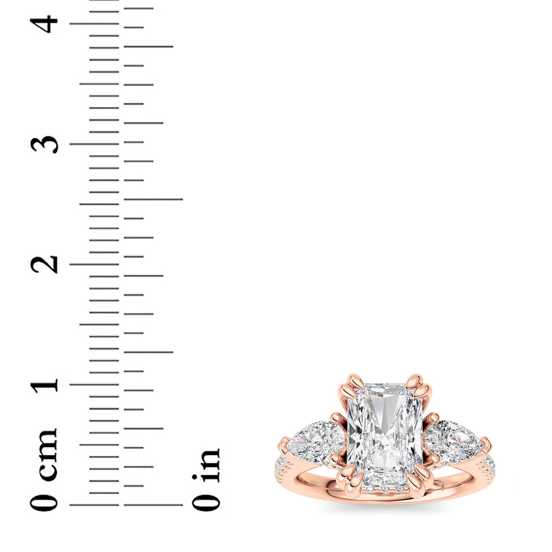 3CTW Radiant Lab-Grown Diamond Prong Accented Three Stone Ring 49 Stones