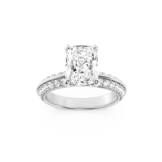 1.75CTW Elongated Cushion Lab-Grown Diamond Prong Three Row Micro Pave Engagement Ring 57 Stones