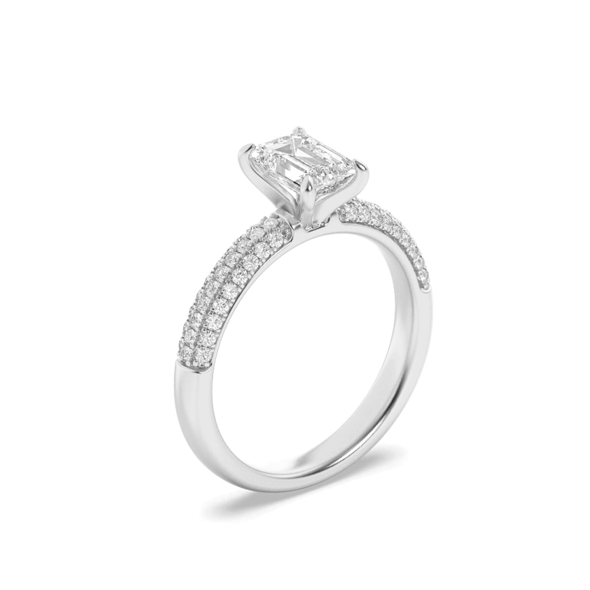 1.5CTW Emerald Lab-Grown Diamond Prong Three Row Micro Pave Engagement Ring 57 Stones