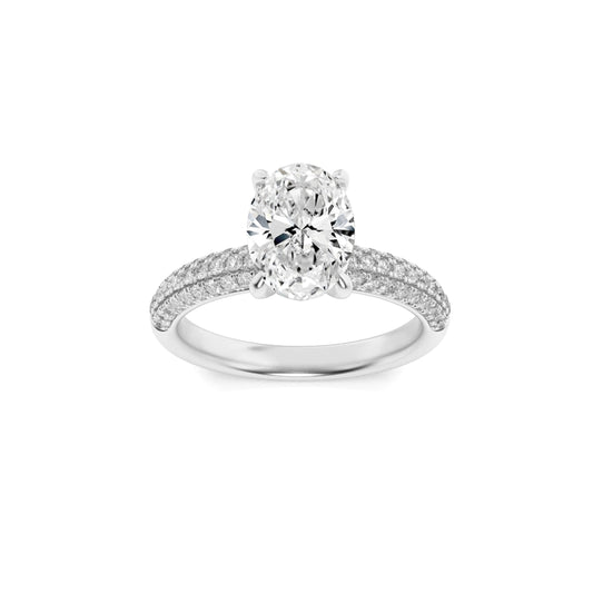 1.5CTW Oval Lab-Grown Diamond Prong Three Row Micro Pave Engagement Ring 57 Stones