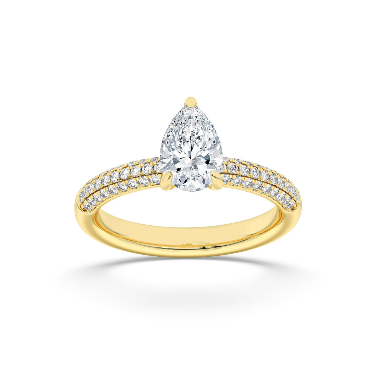 1.5CTW Pear Lab-Grown Diamond Prong Three Row Micro Pave Engagement Ring 57 Stones