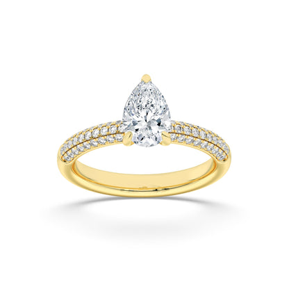 1.5CTW Pear Lab-Grown Diamond Prong Three Row Micro Pave Engagement Ring 57 Stones