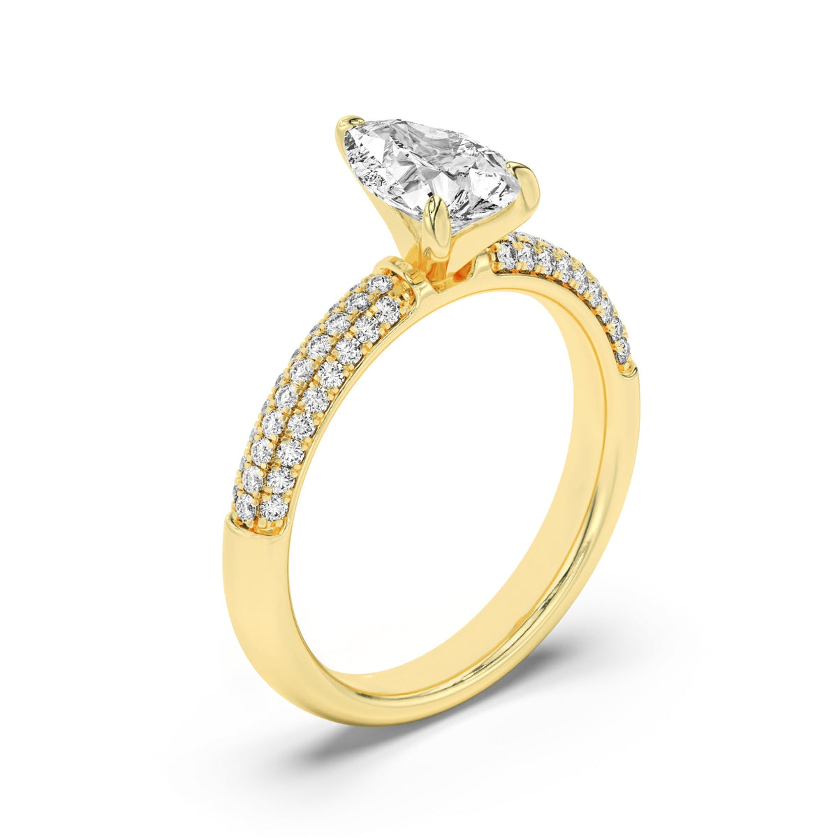1.5CTW Pear Lab-Grown Diamond Prong Three Row Micro Pave Engagement Ring 57 Stones