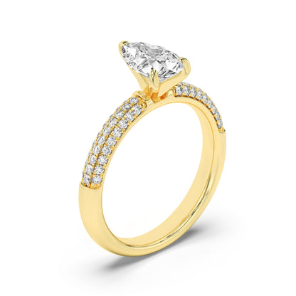 1.5CTW Pear Lab-Grown Diamond Prong Three Row Micro Pave Engagement Ring 57 Stones