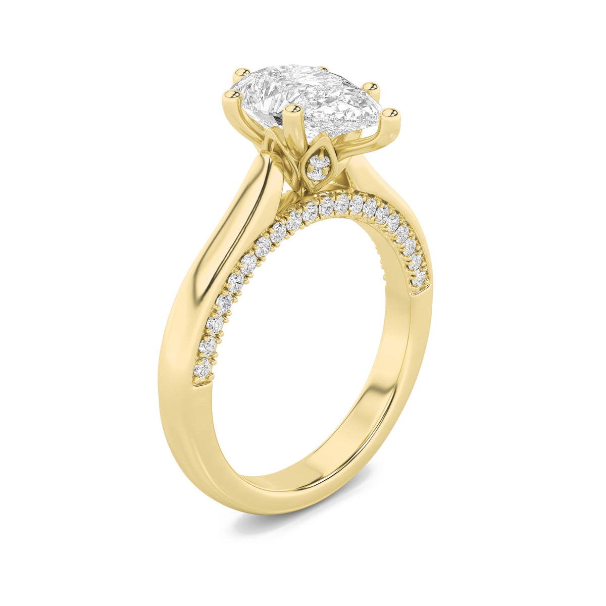 2CTW Pear Lab-Grown Diamond Prong Tulip Motif Accented Engagement Ring 49 Stones