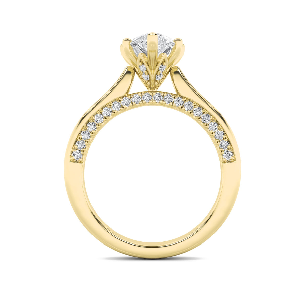 2CTW Pear Lab-Grown Diamond Prong Tulip Motif Accented Engagement Ring 49 Stones