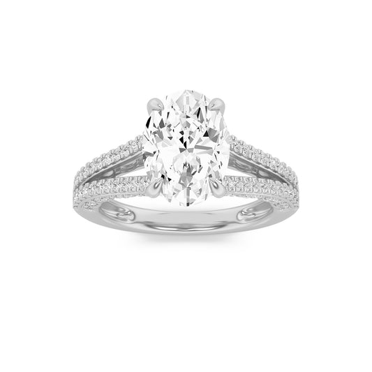 2CTW Oval Lab-Grown Diamond Prong Split Shank Accented Engagement Ring 83 Stones