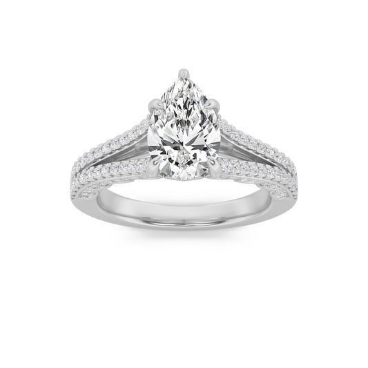 2CTW Pear Lab-Grown Diamond Prong Split Shank Accented Engagement Ring 83 Stones
