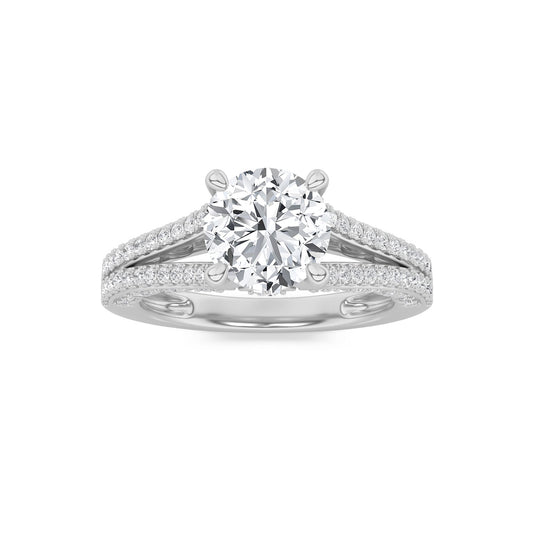 2CTW Round Lab-Grown Diamond Prong Split Shank Accented Engagement Ring 83 Stones