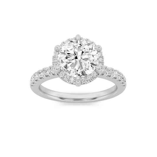2CTW Round Lab-Grown Diamond Prong Halo Accented Engagement Ring 33 Stones