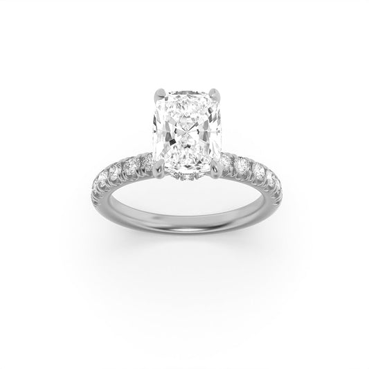 2CTW Elongated Cushion Lab-Grown Diamond Prong Hidden Halo Accented Ring 25 Stones
