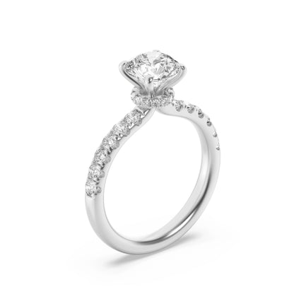 1.5CTW Round Lab-Grown Diamond Prong Hidden Halo Accented Ring 25 Stones