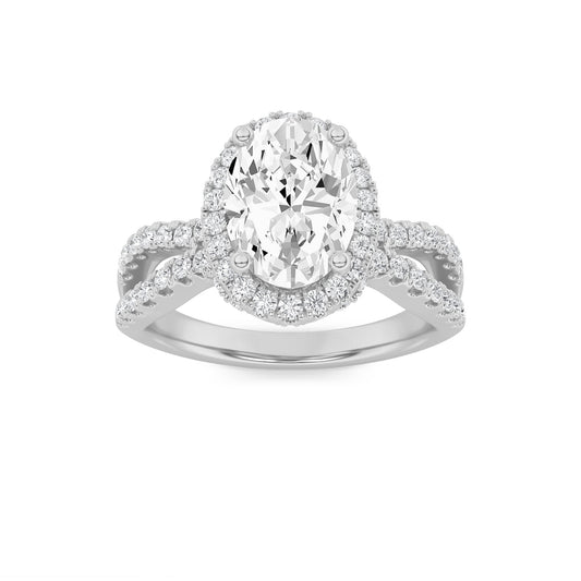 2CTW Oval Lab-Grown Diamond Prong Split Shank Halo Accented Engagement Ring 83 Stones