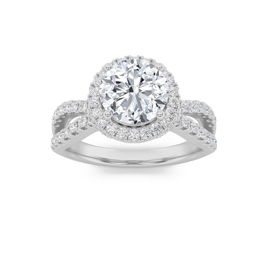 2CTW Round Lab-Grown Diamond Prong Split Shank Halo Accented Engagement Ring 81 Stones