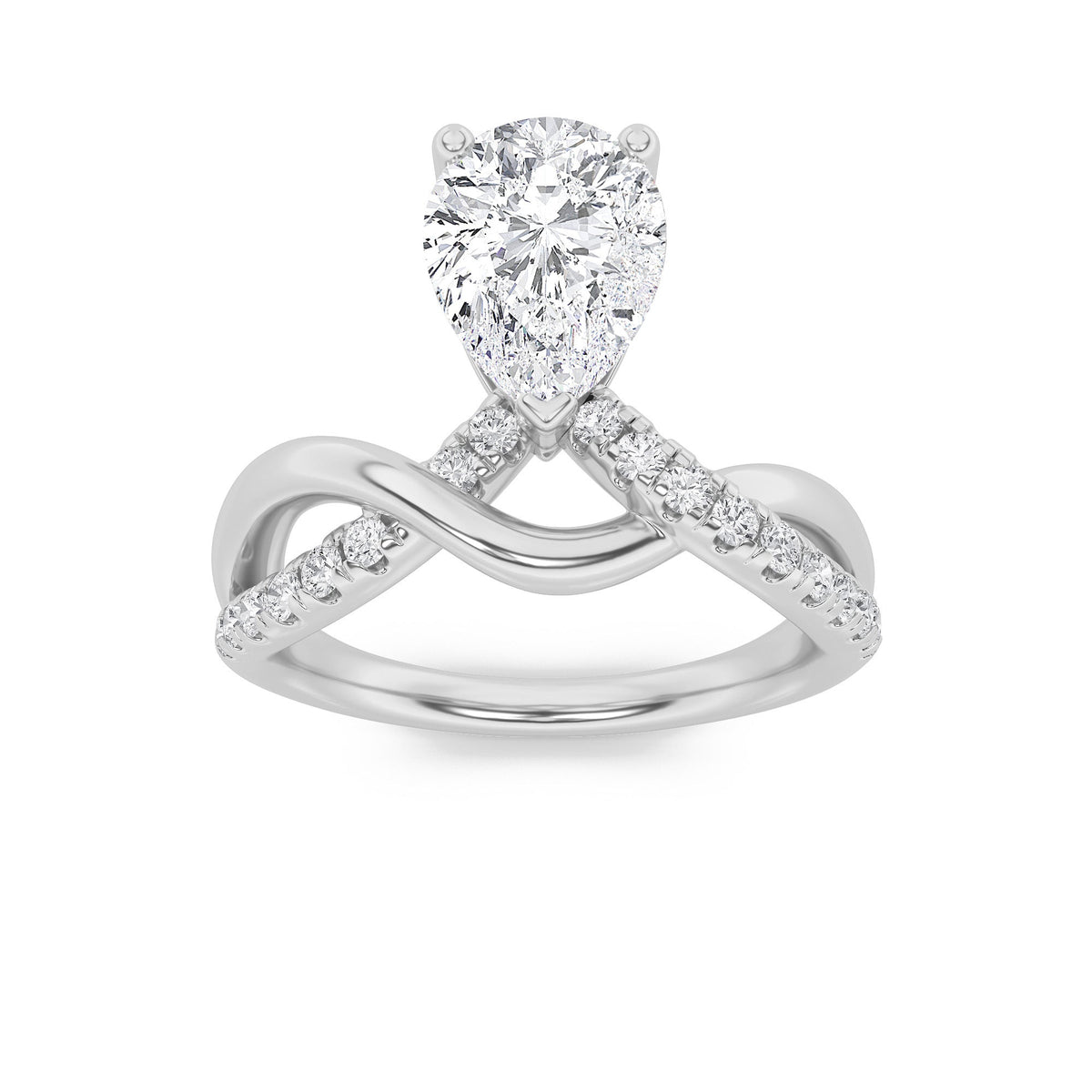 1.5CTW Pear Lab-Grown Diamond Fashion Solitaire Engagement Ring 19 Stones