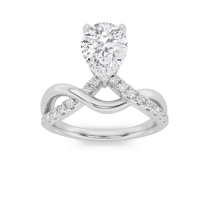 1.5CTW Pear Lab-Grown Diamond Fashion Solitaire Engagement Ring 19 Stones