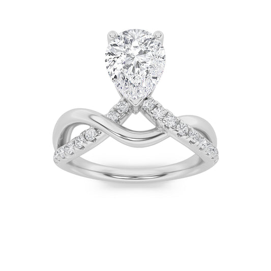1.5CTW Pear Lab-Grown Diamond Fashion Solitaire Engagement Ring 19 Stones