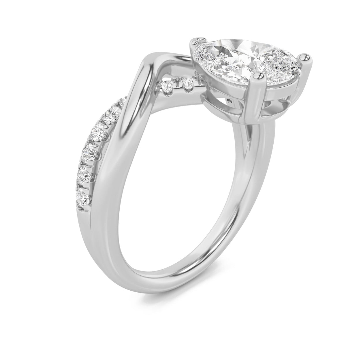 1.5CTW Pear Lab-Grown Diamond Fashion Solitaire Engagement Ring 19 Stones