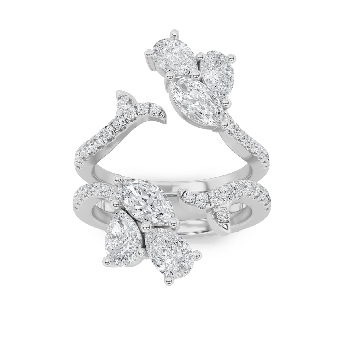 2CTW Marquise Lab-Grown Diamond Prong Insert Jacket Ring 44 Stones