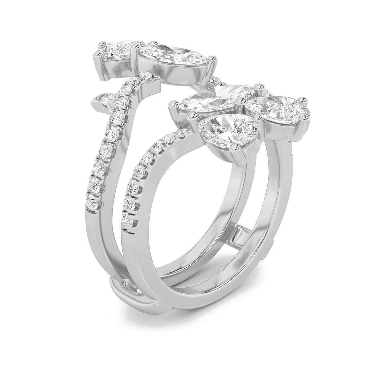 2CTW Marquise Lab-Grown Diamond Prong Insert Jacket Ring 44 Stones