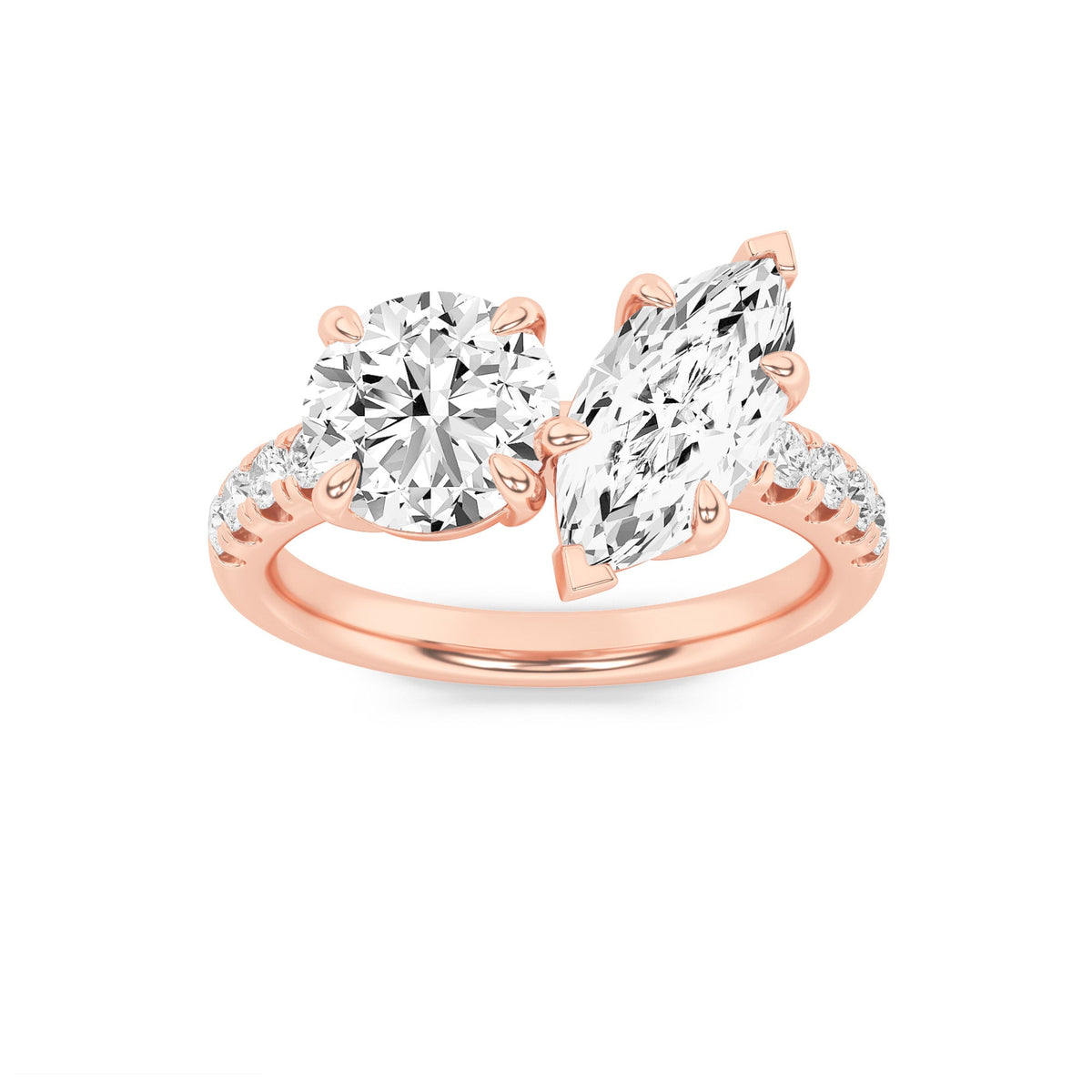 3CTW Round Lab-Grown Diamond Prong Toi et Moi Engagement Ring 10 Stones
