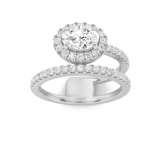 1CTW Oval Lab-Grown Diamond Prong Halo Accented Fashion Ring 42 Stones