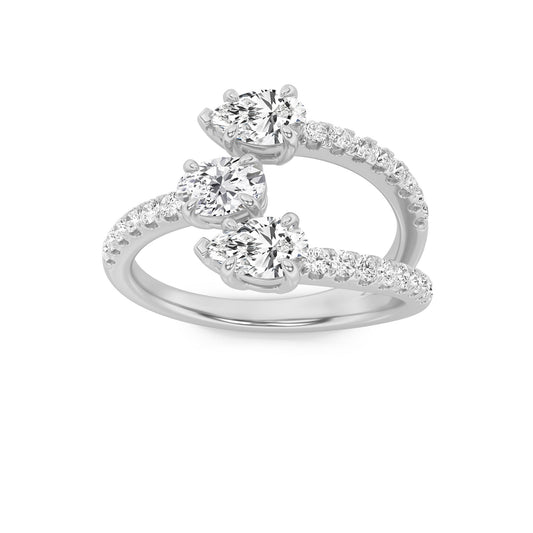 1CTW Oval Lab-Grown Diamond Three Stone Fashion Ring 25 Stones