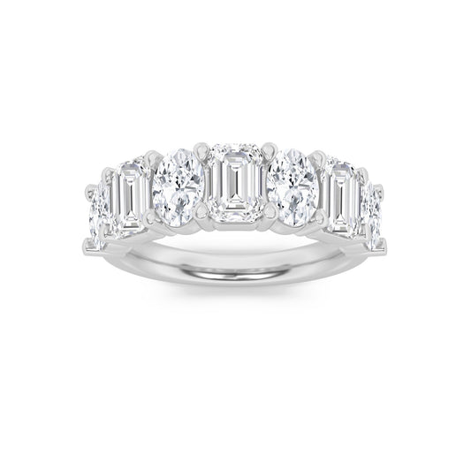 3CTW Emerald Lab-Grown Diamond Prong Seven Stone Band Ring 7 Stones 1.64ct Center