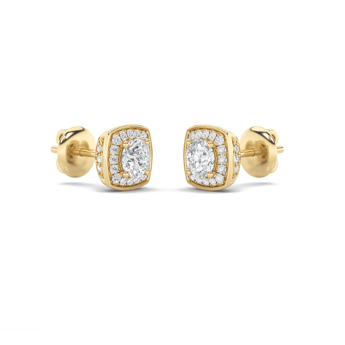 1CTW Round Lab-Grown Diamond Prong Halo Stud Earrings 50 Stones
