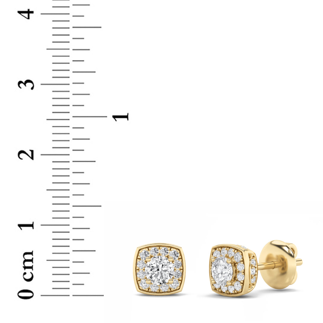 1CTW Round Lab-Grown Diamond Prong Halo Stud Earrings 50 Stones