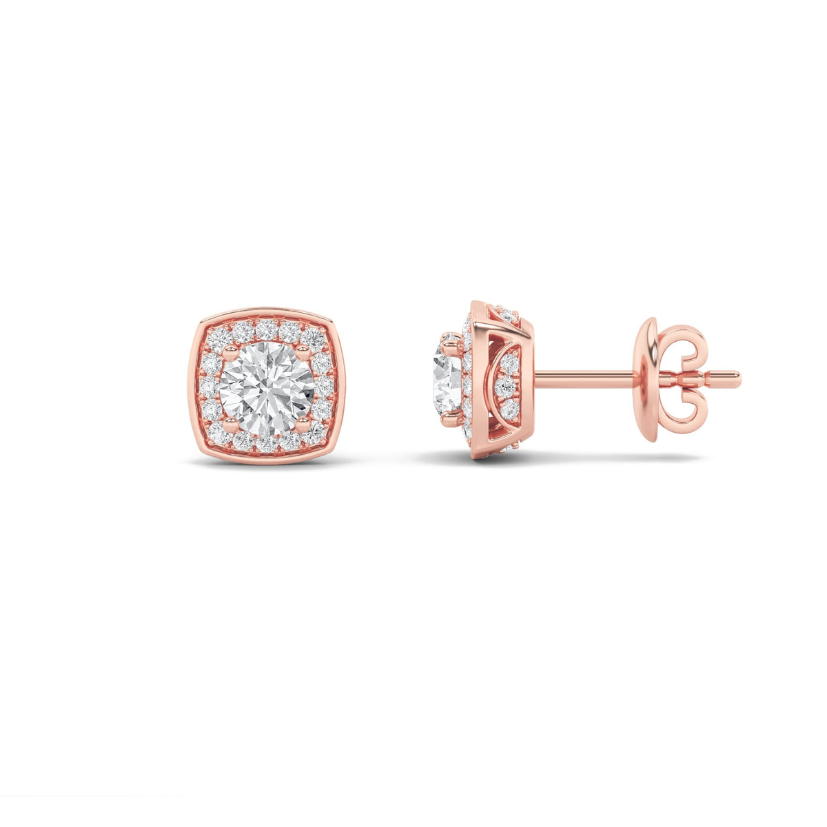 2CTW Round Lab-Grown Diamond Prong Halo Stud Earrings 58 Stones