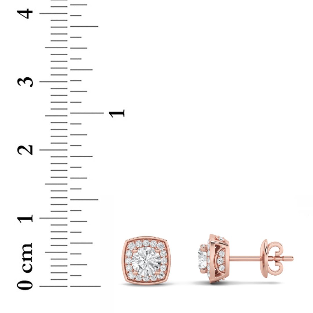 2CTW Round Lab-Grown Diamond Prong Halo Stud Earrings 58 Stones