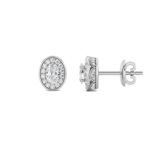 1CTW Oval Lab-Grown Diamond Prong Halo Stud Earrings 66 Stones