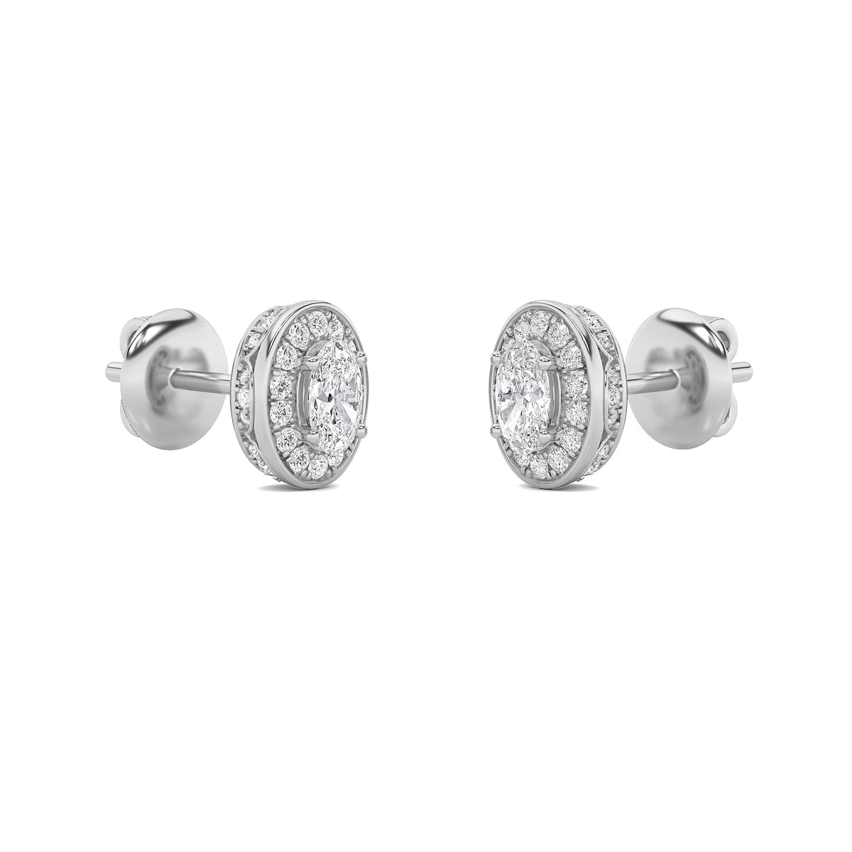 1CTW Oval Lab-Grown Diamond Prong Halo Stud Earrings 66 Stones