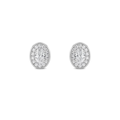 1CTW Oval Lab-Grown Diamond Prong Halo Stud Earrings 66 Stones