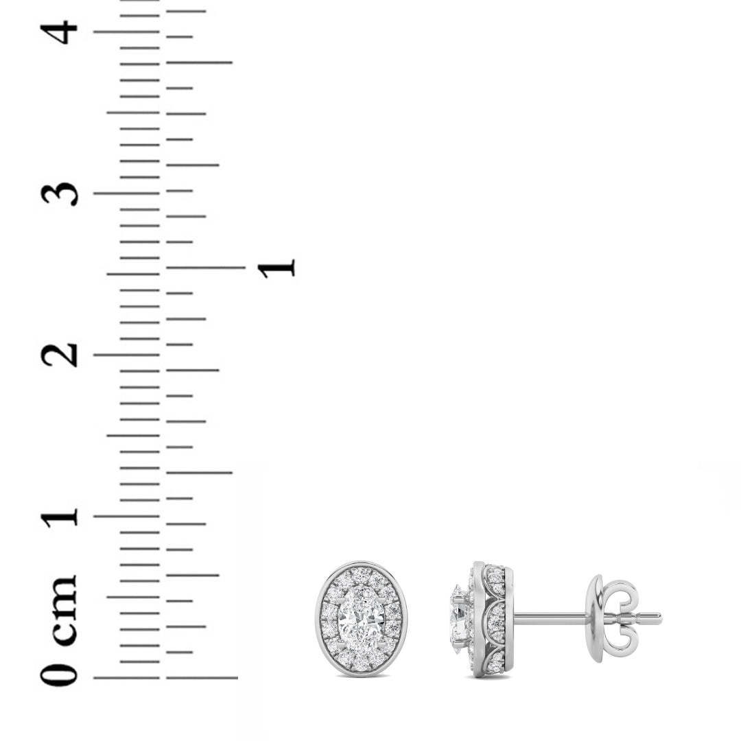 1CTW Oval Lab-Grown Diamond Prong Halo Stud Earrings 66 Stones