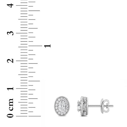 1CTW Oval Lab-Grown Diamond Prong Halo Stud Earrings 66 Stones