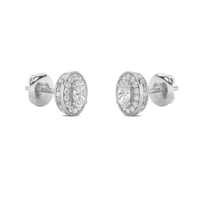 2CTW Oval Lab-Grown Diamond Prong Halo Stud Earrings 70 Stones