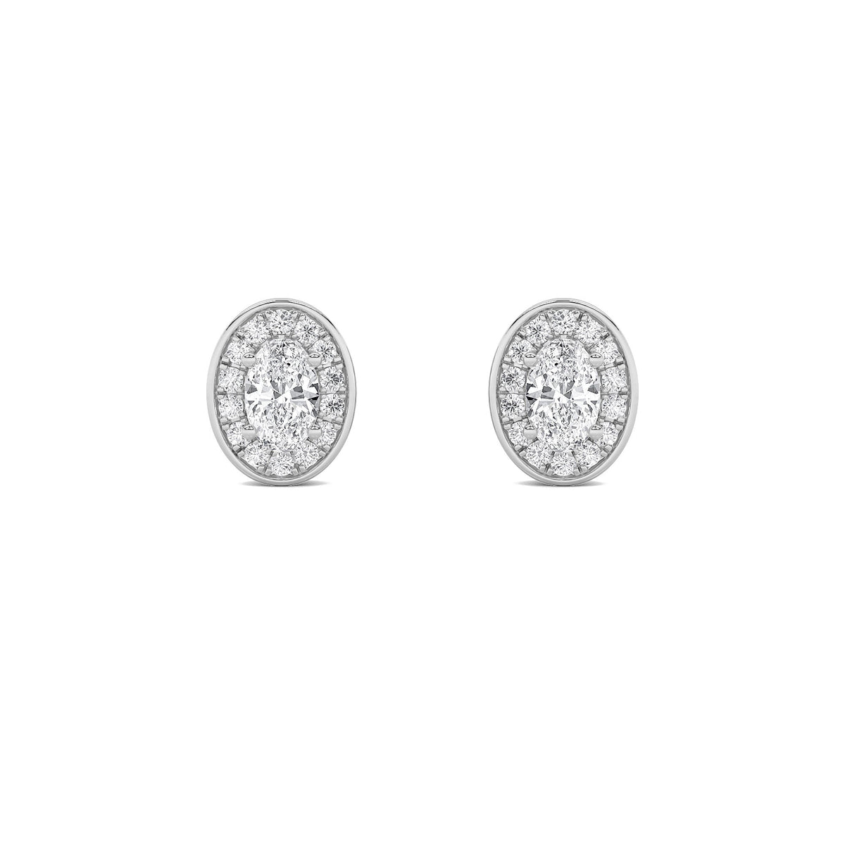 2CTW Oval Lab-Grown Diamond Prong Halo Stud Earrings 70 Stones
