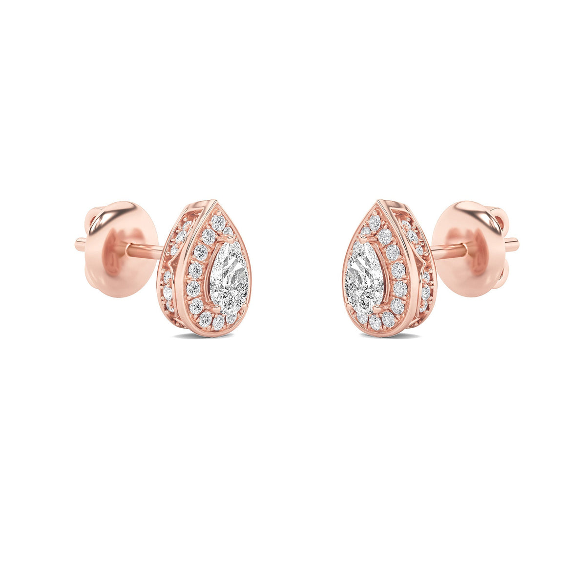 1CTW Pear Lab-Grown Diamond Prong Halo Stud Earrings 60 Stones
