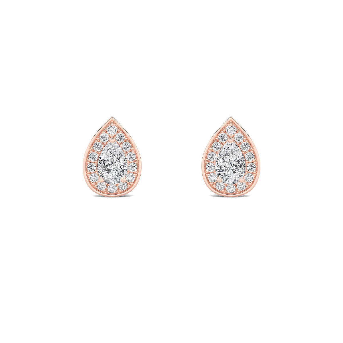 1CTW Pear Lab-Grown Diamond Prong Halo Stud Earrings 60 Stones
