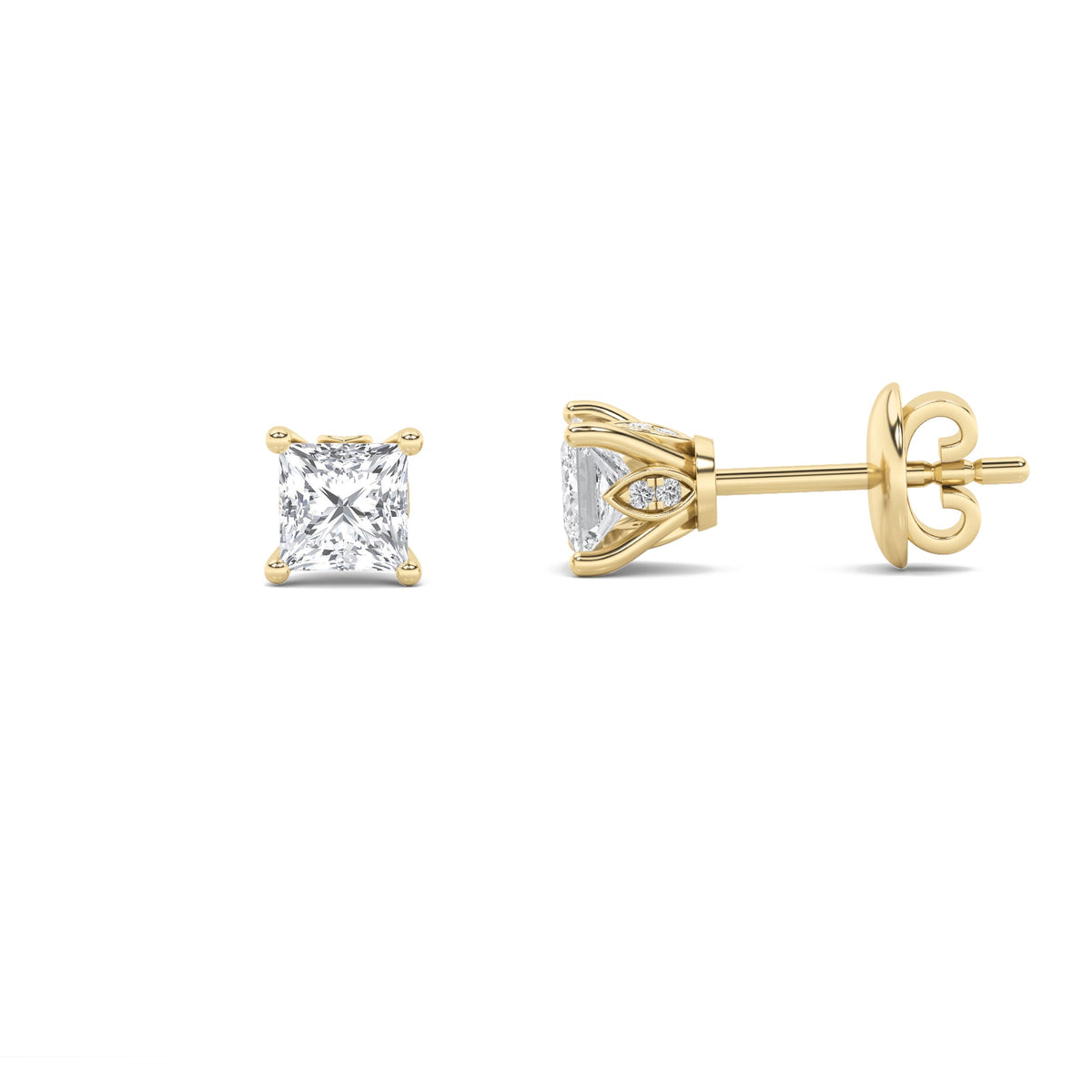 2CTW Princess Lab-Grown Diamond Prong Tulip Head Stud Earrings 18 Stones