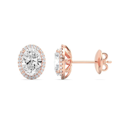 1CTW Oval Lab-Grown Diamond Prong Halo Stud Earrings 38 Stones
