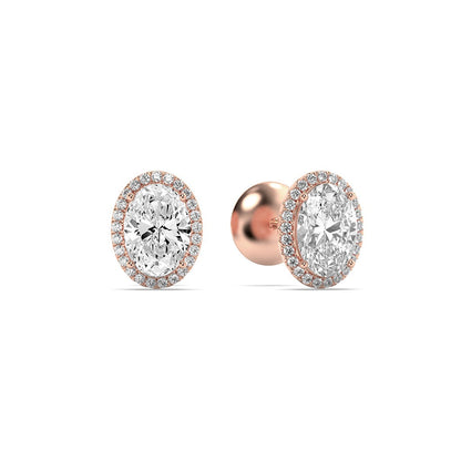 1CTW Oval Lab-Grown Diamond Prong Halo Stud Earrings 38 Stones