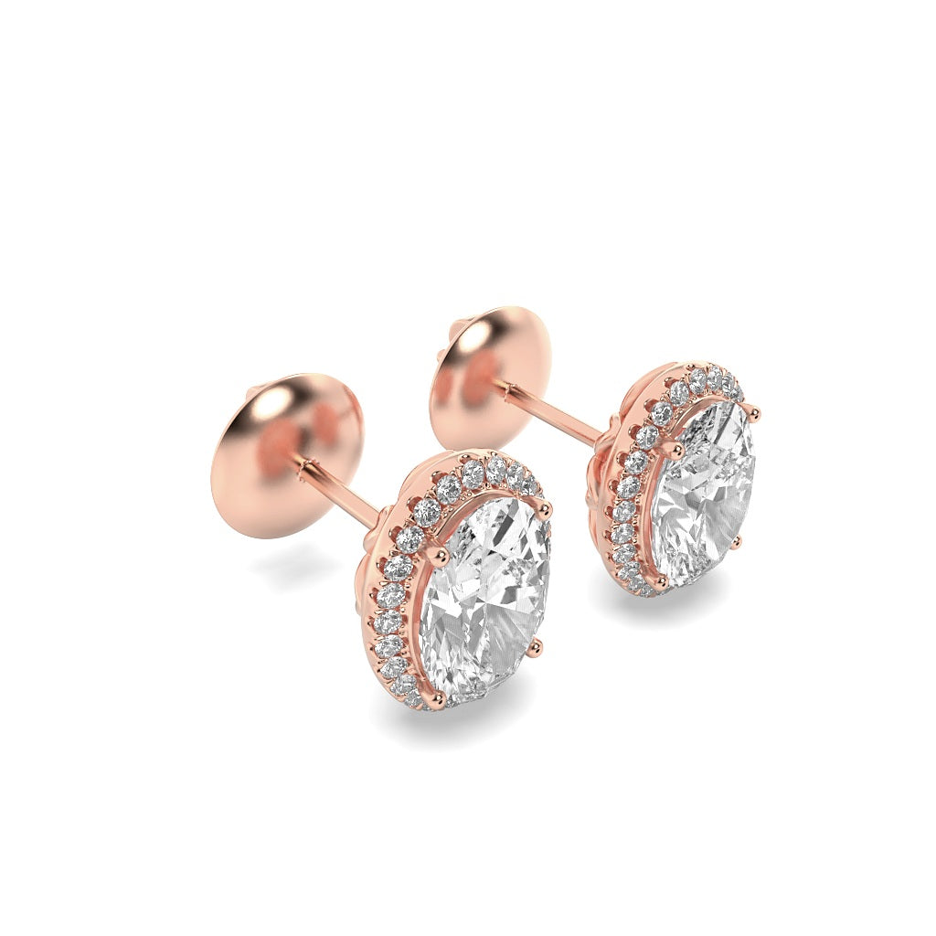 1CTW Oval Lab-Grown Diamond Prong Halo Stud Earrings 38 Stones