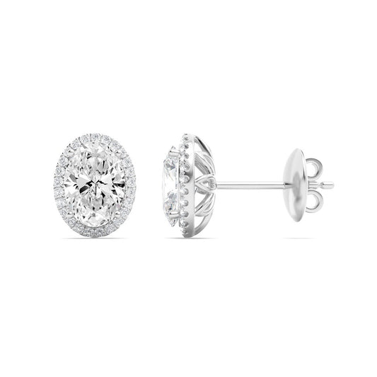 2CTW Oval Lab-Grown Diamond Prong Halo Stud Earrings 46 Stones