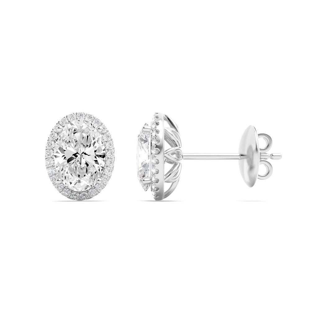 3CTW Oval Lab-Grown Diamond Prong Halo Stud Earrings 52 Stones
